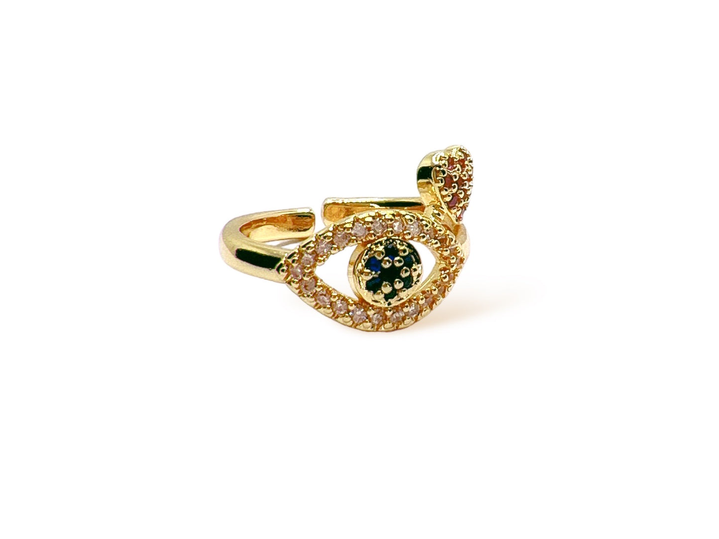 Diamond Zircon Evil Eye Ring - Red Flower