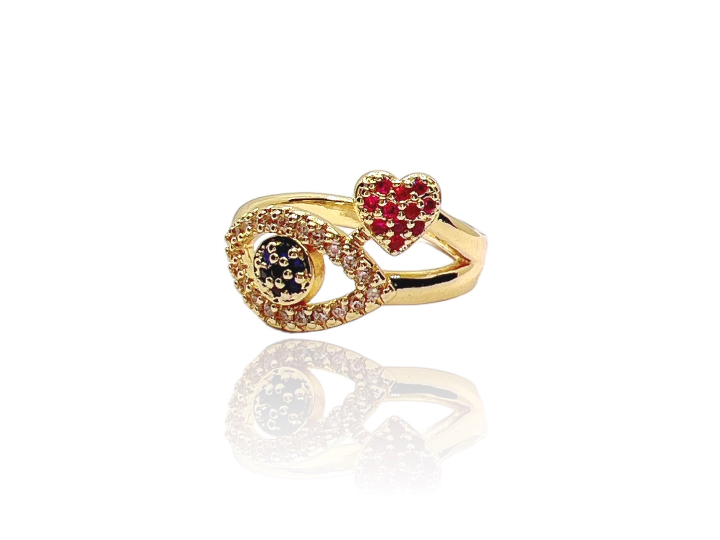 Diamond Zircon Evil Eye Ring - Red Flower