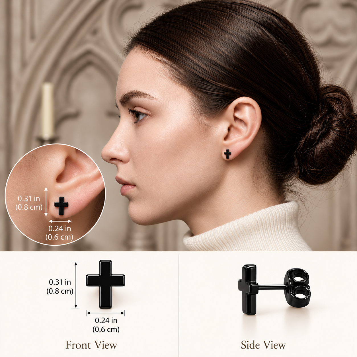 Black Cross Stud Earrings Set