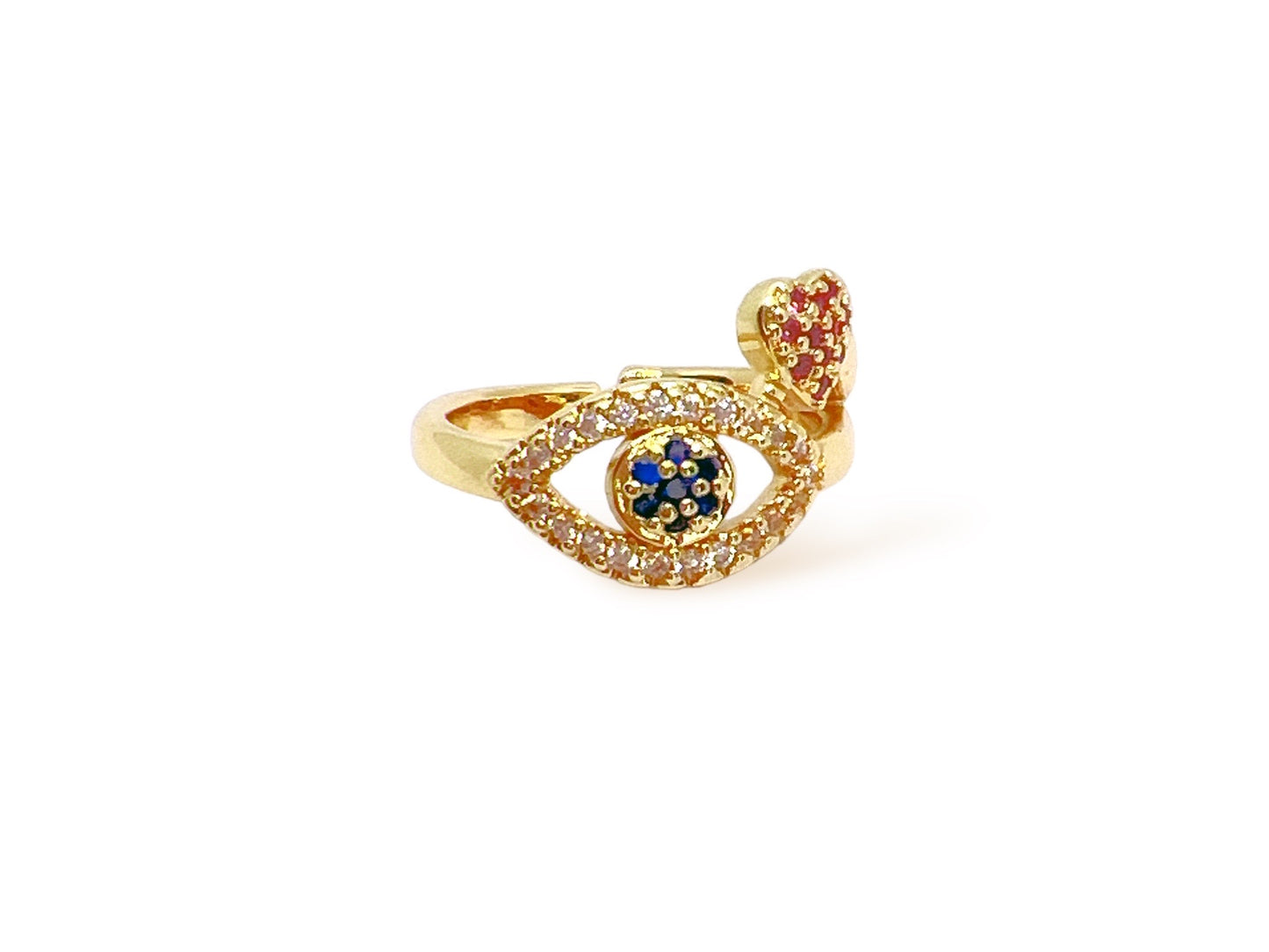 Diamond Zircon Evil Eye Ring - Red Flower