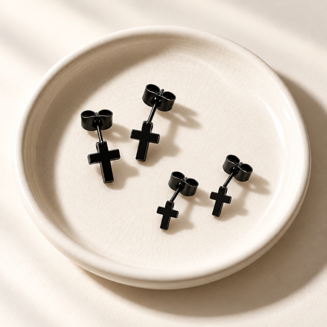 Black Cross Stud Earrings Set