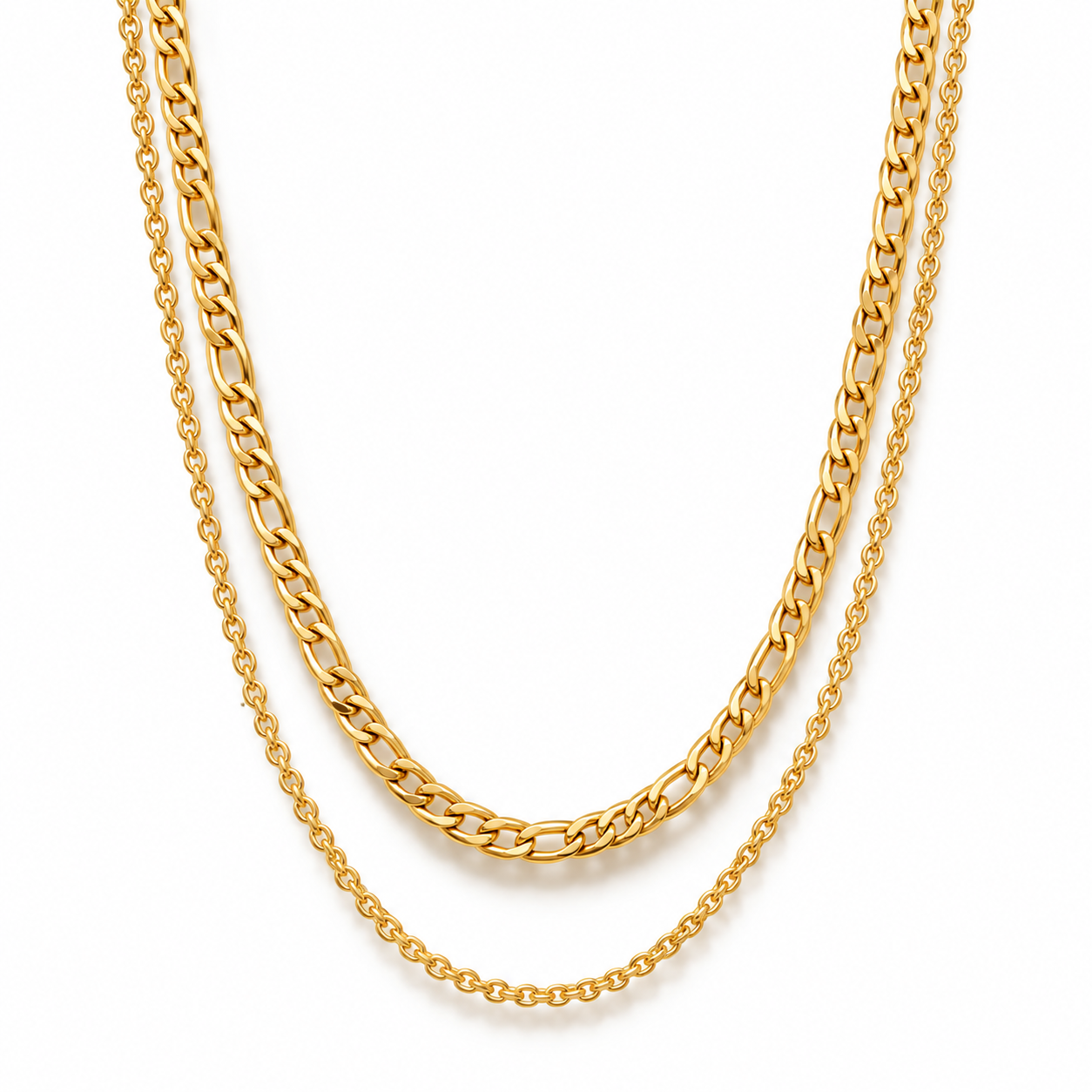 JOVANNA layered gold chain necklace, 17-inch double chain design