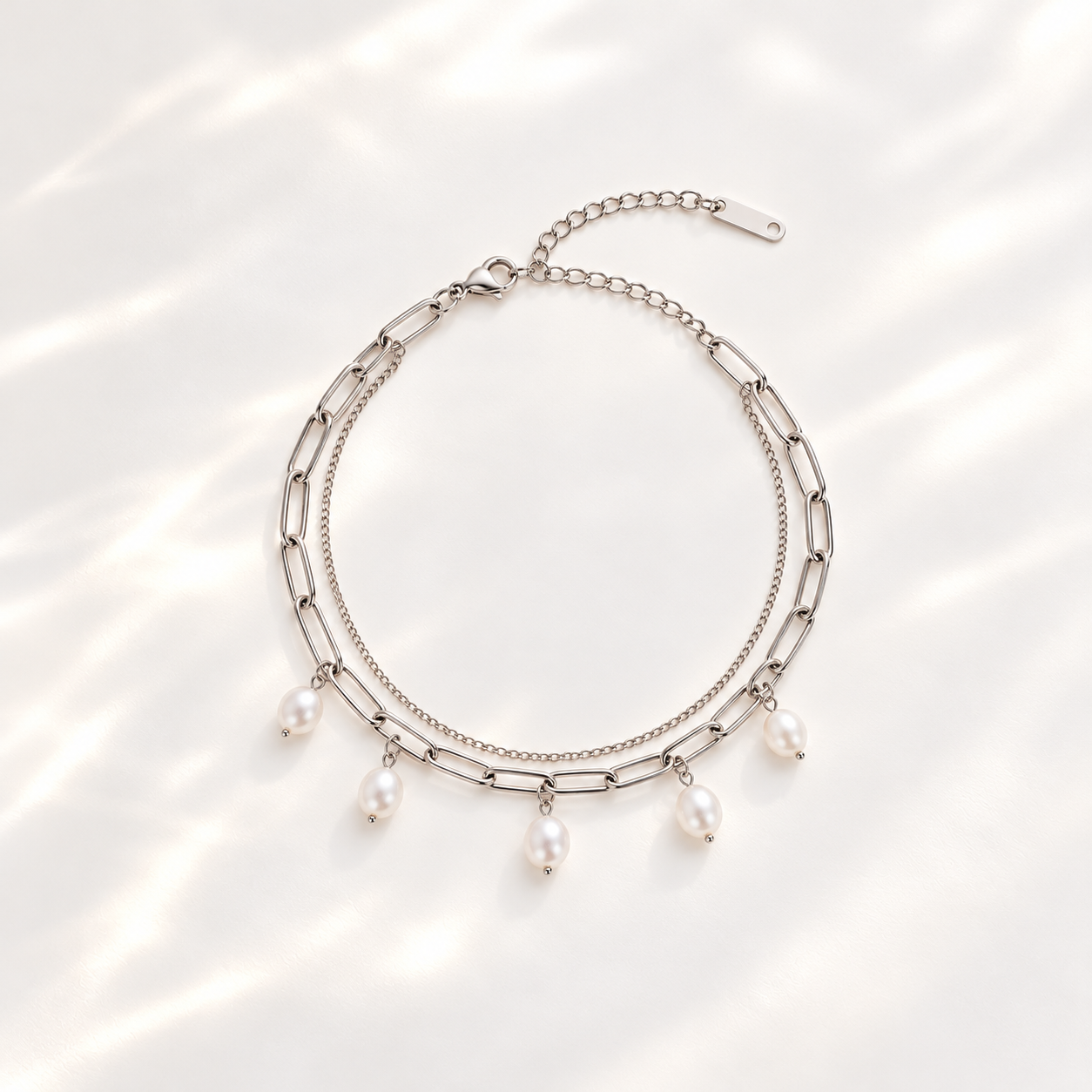 Paper Clip Freshwater Pearl Anklet