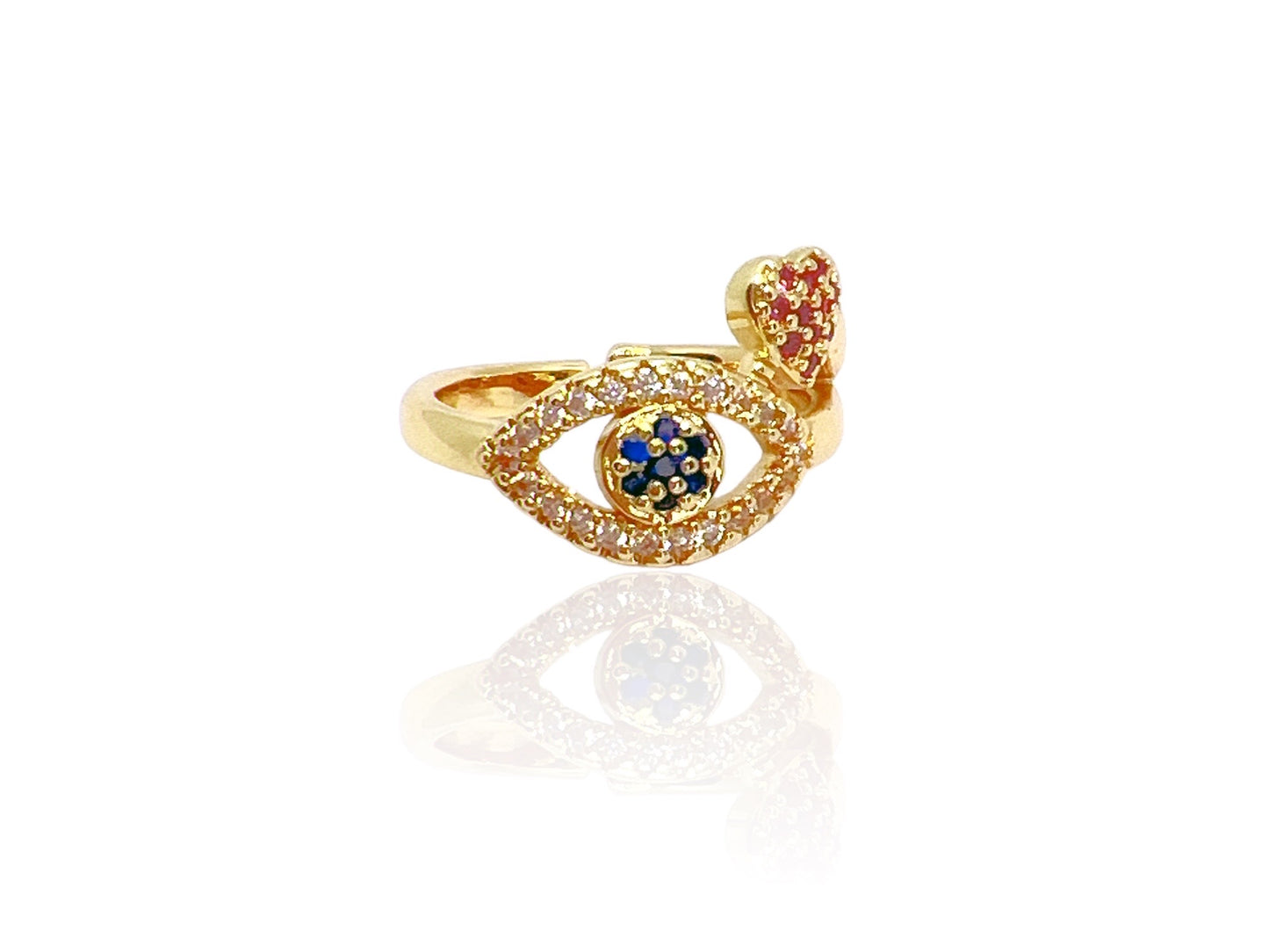 Diamond Zircon Evil Eye Ring - Red Flower