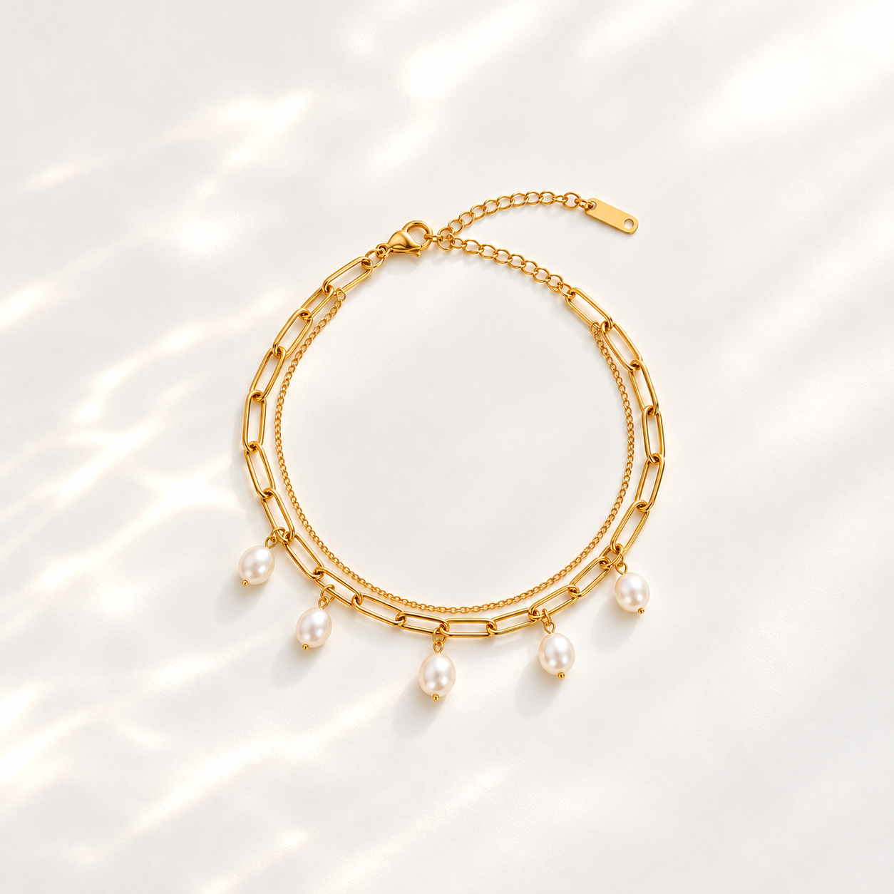 Paper Clip Freshwater Pearl Anklet