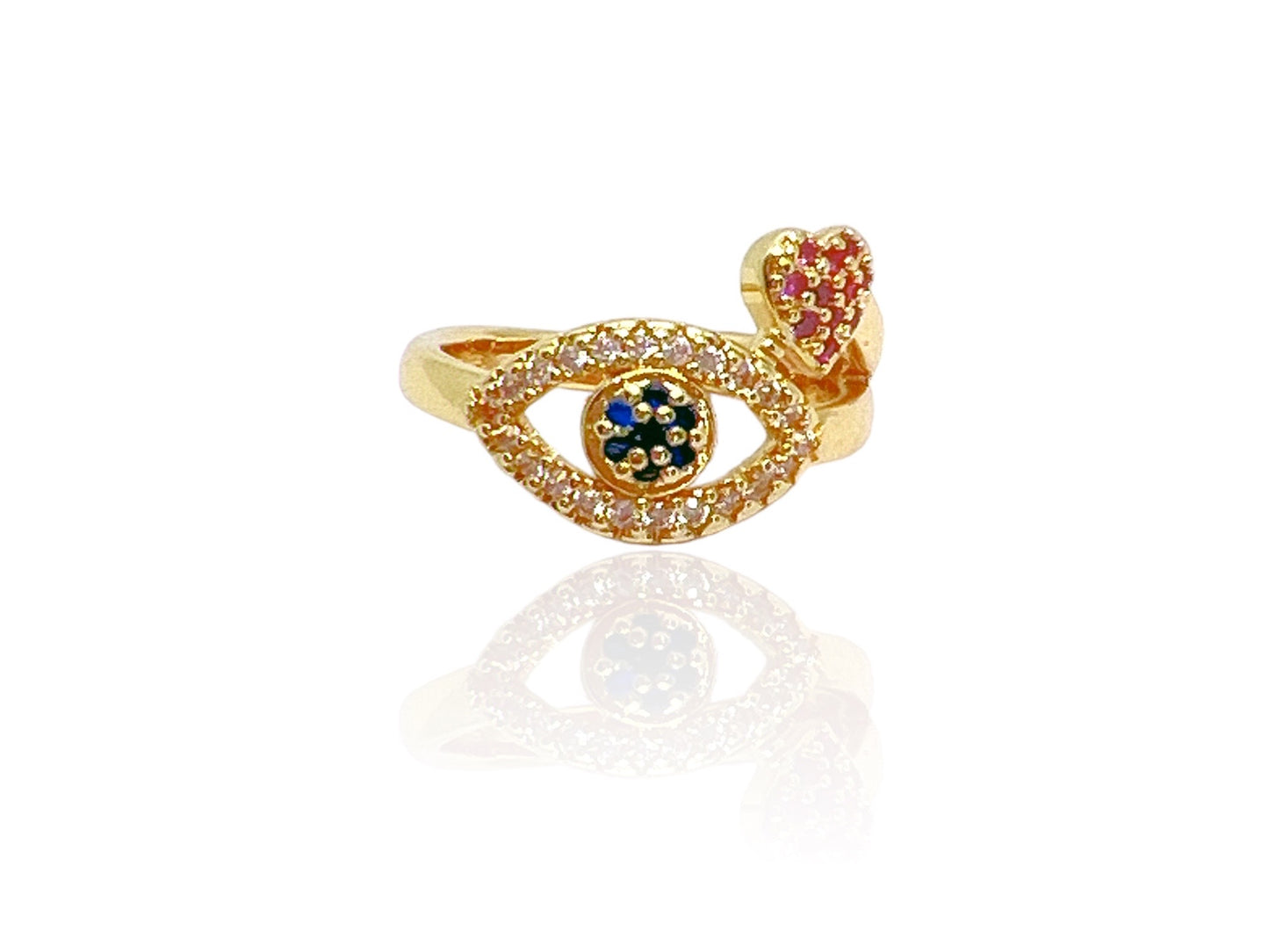 Diamond Zircon Evil Eye Ring - Red Flower