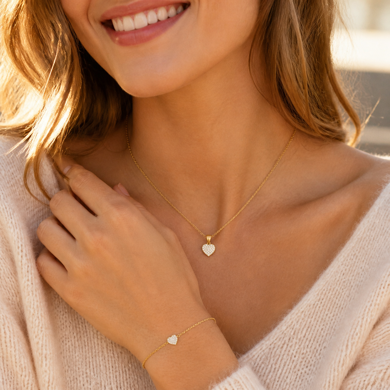 Eternal Heart Gift Set – Pavé Heart Necklace & Bracelet