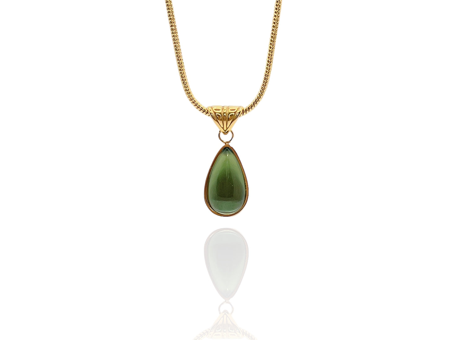 Crystal Tears Necklace - Olive Green