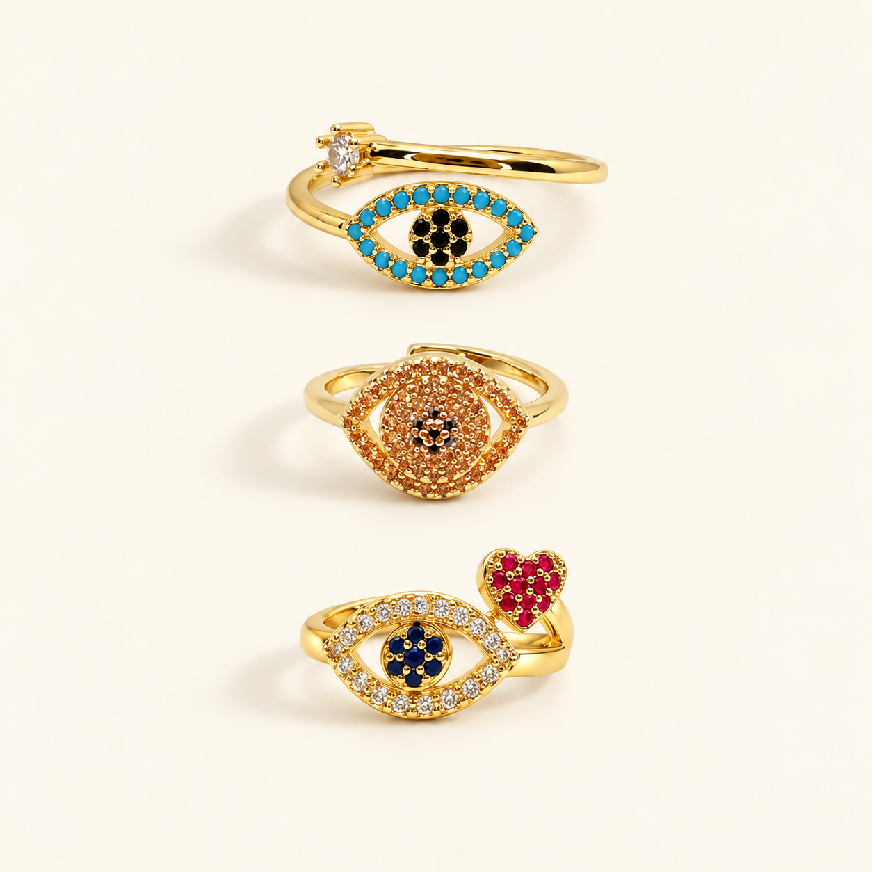 Diamond Zircon Evil Eye Ring - Turquoise