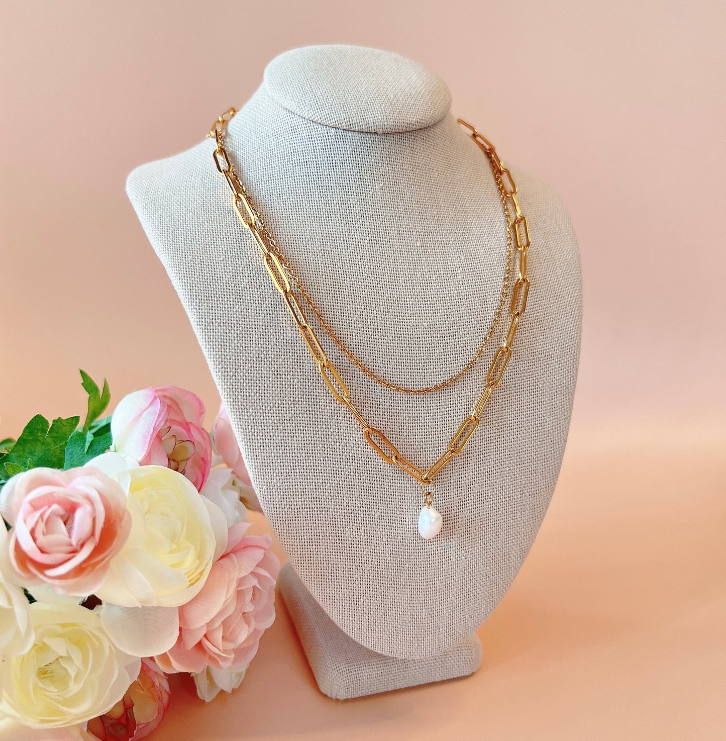 Gold Paper Clip Freshwater Pearls Choker, Necklace, Bracelet, Anklet Jewelry