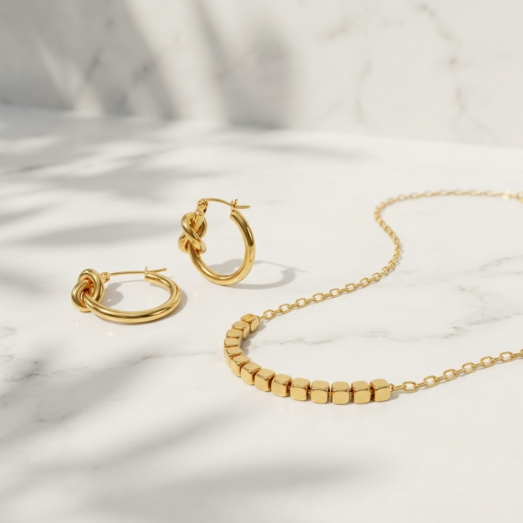 Love Knot Hoops – pair of gold-plated stainless steel hoop earrings with a sculptural knot and snap post closure