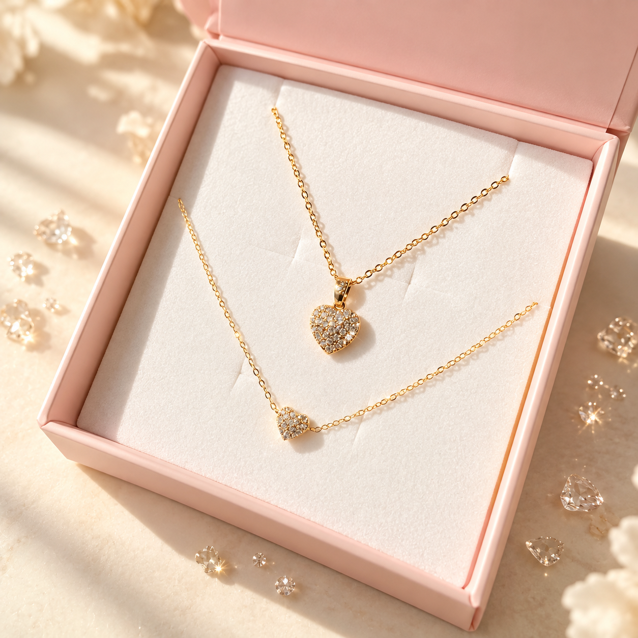 Eternal Heart Gift Set – Pavé Heart Necklace & Bracelet