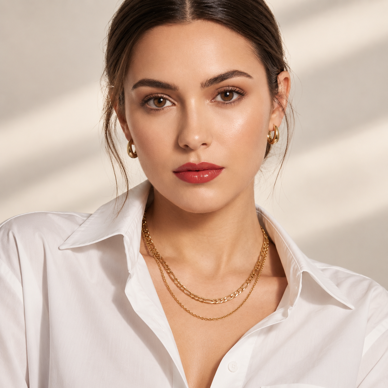 JOVANNA layered gold chain necklace, 17-inch double chain design