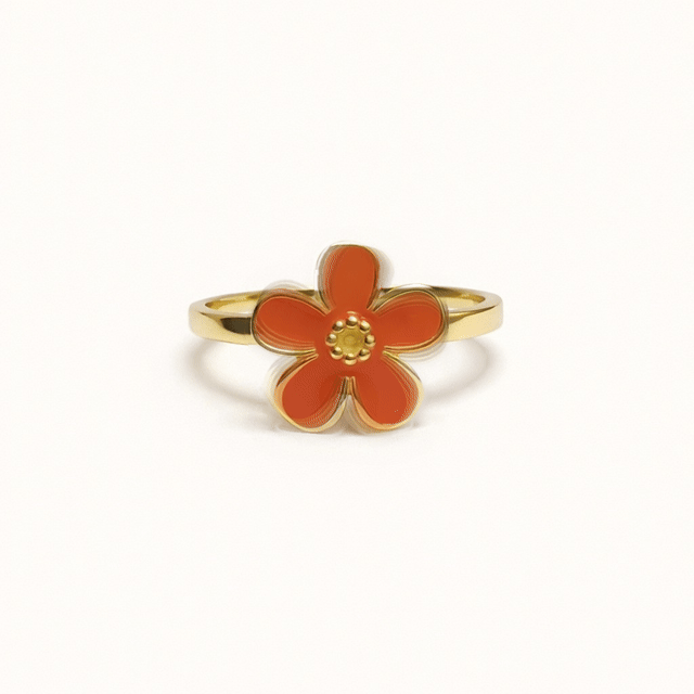 White Flower Spin Ring with the white flower spinning 360 degrees on a gold-tone band